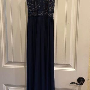 Elegant Navy Blue Lace Maxi Dress